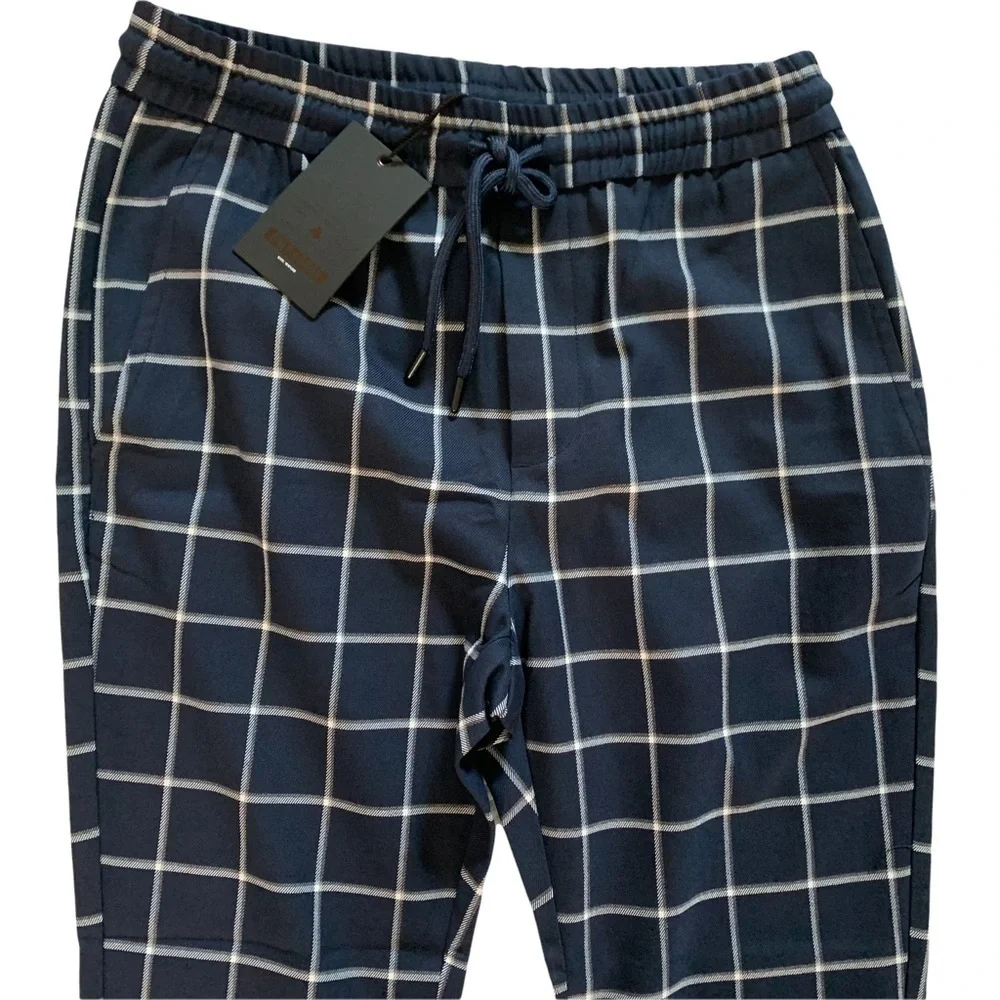 ASOS Only & Sons Check Trouser With Drawstring in Blue and Windowpane Print Sm.